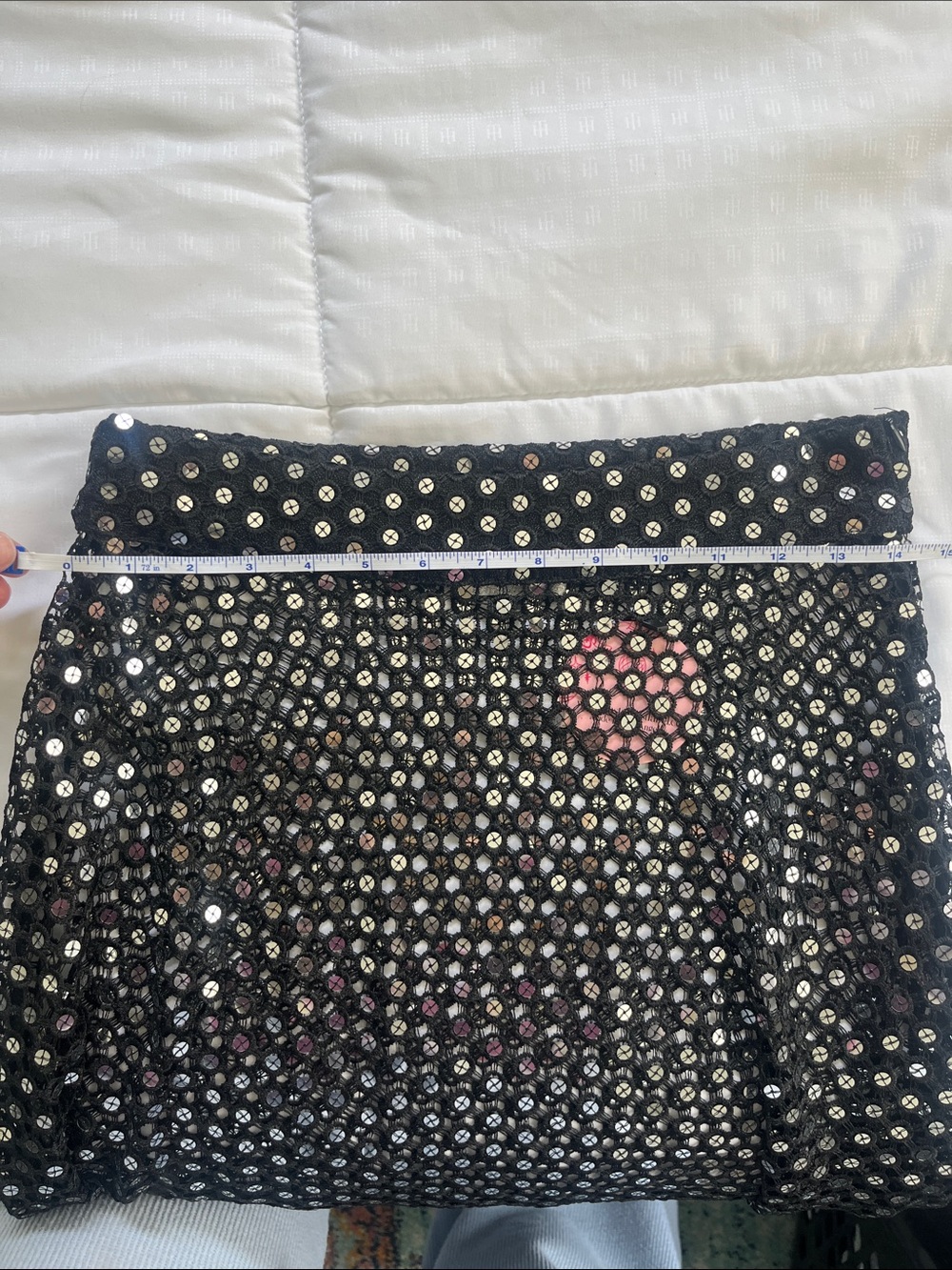 NWT Black Open Knit Mirror Sequin Midi Ruffle Skirt FESTIVAL SEASON 🪩 - Picture 6 of 9